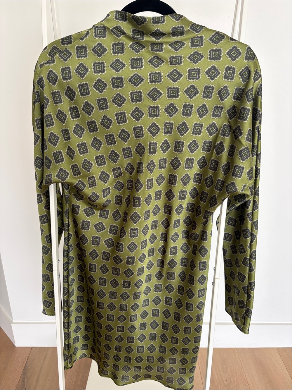 Mango Olive Green Geometric Print Long Sleeve Shirt